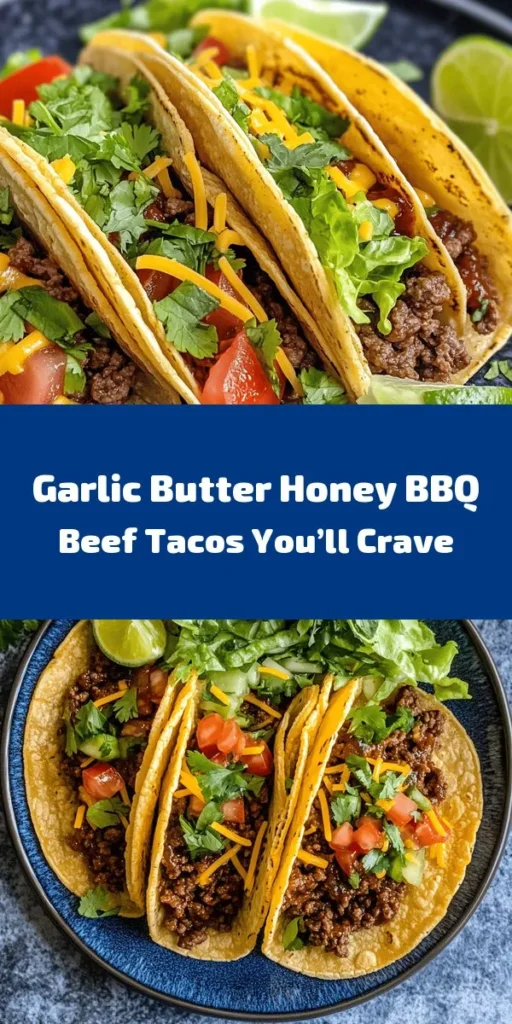 Indulge in these mouthwatering Garlic Butter Honey BBQ Beef Tacos! Perfect for dinner or a fiesta, this recipe combines juicy ground beef with a rich garlic butter and sweet BBQ sauce blend, topped with fresh lettuce, tomatoes, and cheddar cheese. Ready in just 25 minutes, these tacos are simple to make and packed with flavor. Don’t forget the lime wedges for that zesty finish. Your taste buds will thank you!