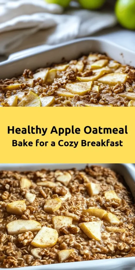 Start your mornings right with this delicious and healthy apple oatmeal breakfast bake! Packed with rolled oats, fresh apples, and a hint of cinnamon, it's a wholesome way to fuel your day. Easy to make and perfect for meal prep, this delightful bake combines almond milk, maple syrup, and optional nuts and dried fruit for added texture and flavor. Serve warm with a drizzle of maple syrup or yogurt. A tasty, nutritious breakfast the whole family will love!