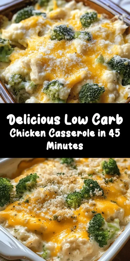 Craving a comforting low carb meal? Try this Easy Low Carb Chicken Casserole! Packed with shredded chicken, broccoli, and cauliflower, it's creamy, cheesy, and utterly delicious. With just a few simple ingredients like heavy cream, cream cheese, and Italian seasoning, this dish comes together quickly for a satisfying dinner. Perfect for meal prep or family meals! Get ready to enjoy a hearty dish that fits your low-carb lifestyle.