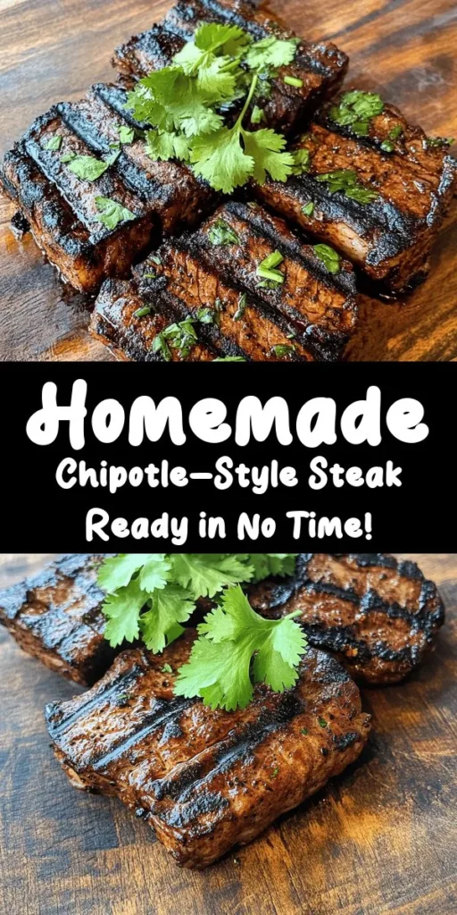 Elevate your dinner with this simple and flavorful Chipotle-style steak recipe, made right at home! Marinated in a zesty blend of olive oil, lime, garlic, and spices, this flank or skirt steak packs a delicious punch. After a quick grill or sear, enjoy juicy, perfectly cooked slices garnished with fresh cilantro. Perfect for tacos, rice, or just on its own, this dish serves 4-6 and is budget-friendly. Gather the ingredients and get ready for a fiesta at home!