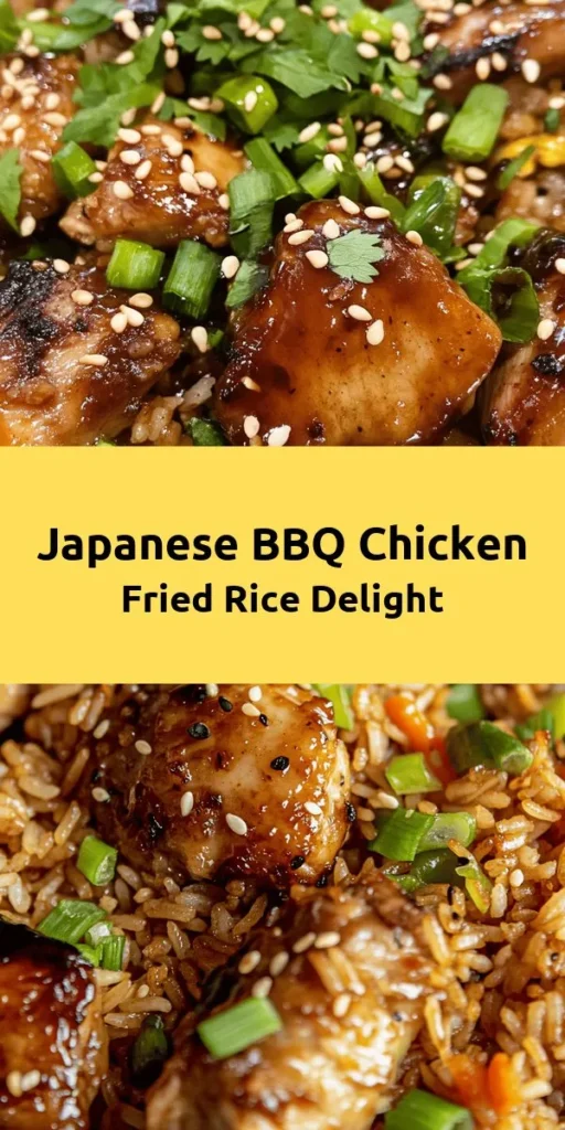 Dive into a delicious twist on fried rice with this Savory Japanese BBQ Chicken Fried Rice Extravaganza! Made with tender marinated chicken thighs, jasmine rice, and a colorful mix of vegetables, this dish bursts with flavor thanks to teriyaki and sesame oil. With a quick prep time and easily customizable ingredients, it's perfect for a weeknight dinner or meal prep. Garnish with toasted sesame seeds and fresh herbs for an extra touch! Enjoy this flavorful meal that everyone will love!