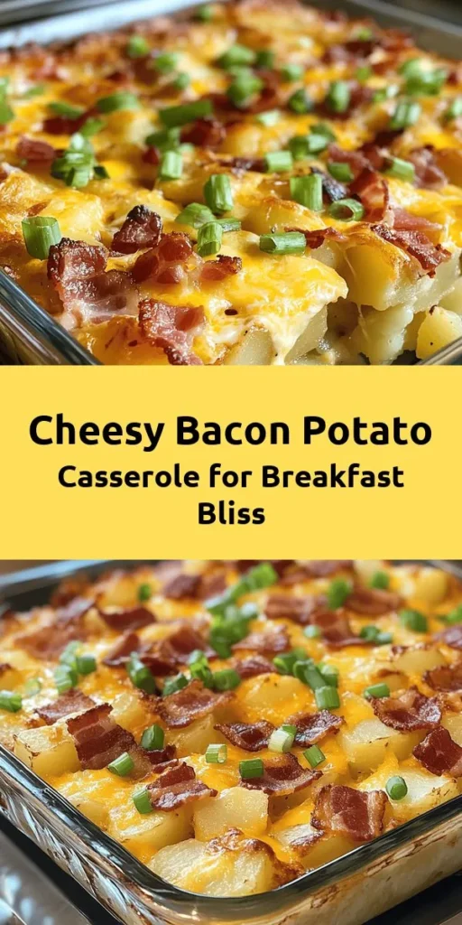Start your day right with this delicious Cheesy Bacon Potato Breakfast Casserole! Packed with fluffy russet potatoes, crispy bacon, and two gooey cheeses, it's the perfect hearty breakfast for family and friends. With simple ingredients and easy steps, you can whip this up in just an hour. Great for brunch gatherings or meal prep, this casserole will quickly become a favorite. Don’t forget to garnish with fresh green onions for that extra pop of flavor!