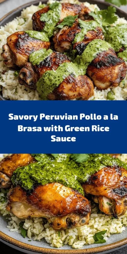 Discover the vibrant flavors of Peru with this delicious Pollo a la Brasa and Arroz con Salsa Verde recipe! Marinated chicken thighs and drumsticks become perfectly crispy in the oven, while the cilantro-infused rice adds a delightful side. Don't forget the tangy green sauce, which ties all the flavors together. Perfect for family dinners or special occasions, this dish is sure to impress! Try it out for a taste of authentic Peruvian cuisine.