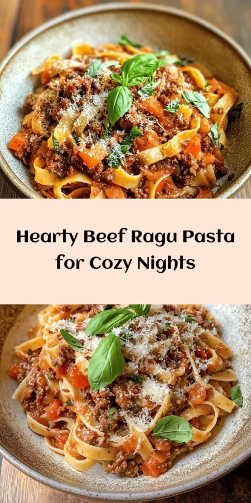 Indulge in a comforting bowl of Savory Beef Ragu Pasta! This hearty dish features tender fettuccine coated in a rich blend of ground beef, sautéed vegetables, and flavorful herbs simmered to perfection. With just a few simple ingredients and a cooking time of under an hour, you can create a family-favorite meal that's easy to make and absolutely delicious. Don’t forget the fresh basil and Parmesan for that perfect finishing touch!