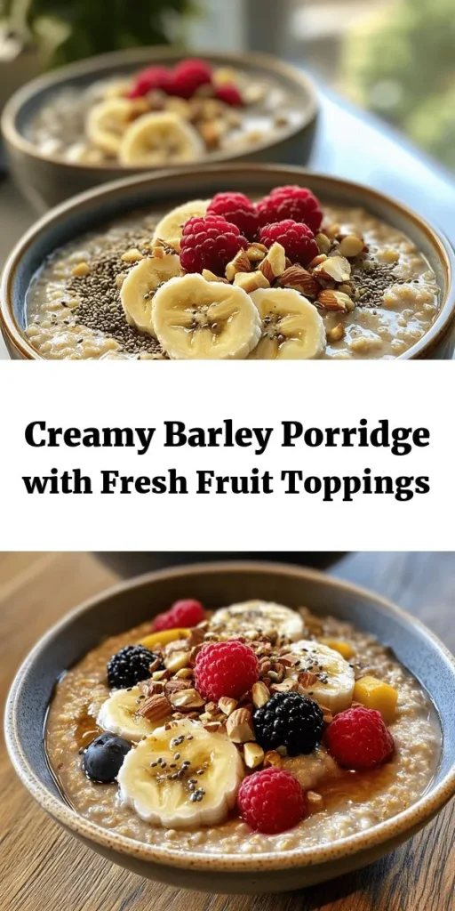 Start your day off right with this creamy barley porridge delight! Made with wholesome pearl barley simmered to perfection in water or veggie broth, then blended with almond milk, maple syrup, and a hint of cinnamon for a cozy flavor. Top with fresh fruits, crunchy nuts or seeds, and a dollop of yogurt for a nutritious breakfast or snack. Easy to make and incredibly delicious, this porridge is sure to please everyone at the table!