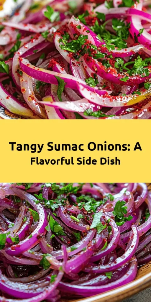 Discover the vibrant flavors of Zesty Sumac Onions! This simple recipe combines thinly sliced red onions with a delightful dressing of olive oil, sumac, lemon juice, and a touch of honey. Marinate for just 30 minutes to let the flavors meld beautifully, and garnish with fresh parsley. Perfect as a tangy side dish, a topping for grilled meats, or as part of a mezze platter. Quick to prepare and packed with zest, it's sure to impress! Enjoy!