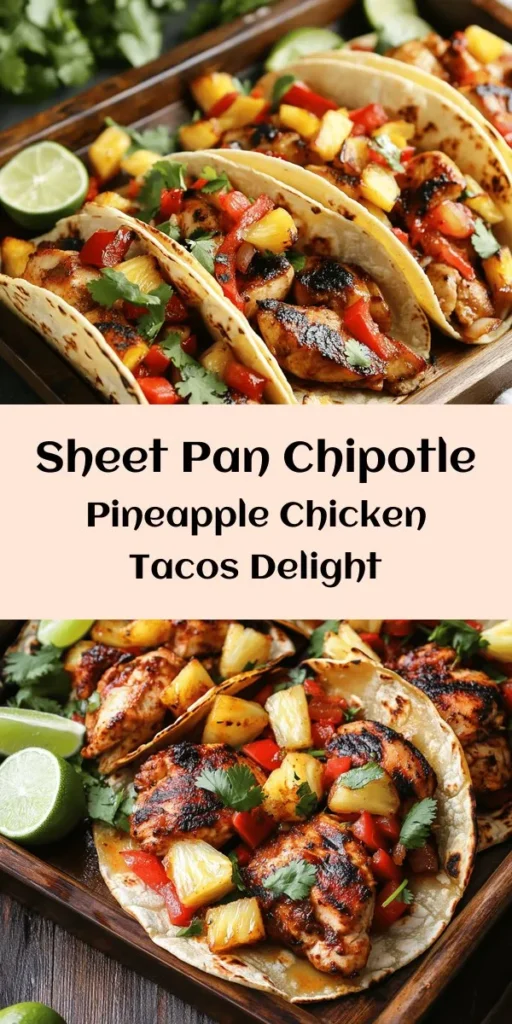 Elevate your taco night with these delicious Chipotle Pineapple Chicken Tacos made on one convenient sheet pan! You'll love the balance of spicy and sweet flavors from marinated chicken thighs and fresh pineapple, all roasted alongside bell peppers and onions. Easy to prepare and bursting with flavor, these tacos are perfect for family gatherings or a weeknight meal. Serve with warm tortillas, fresh cilantro, and lime for the ultimate experience!