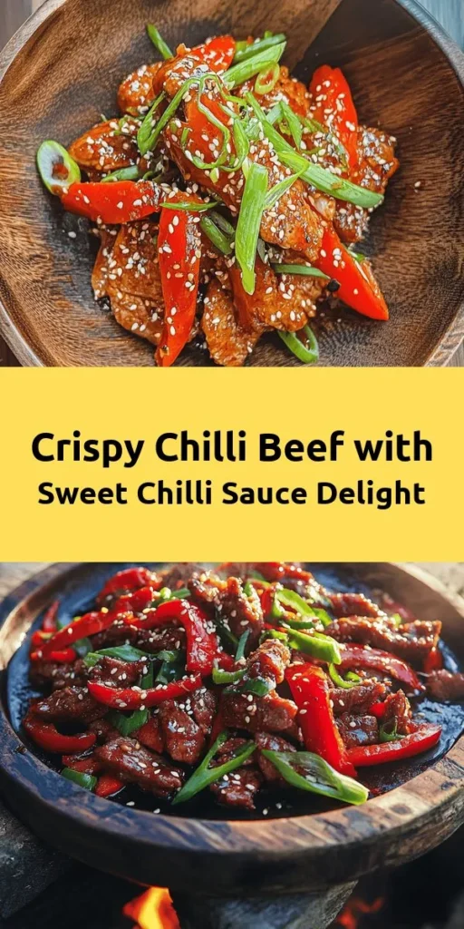 Enjoy a delicious dinner with this Crispy Chilli Beef with Sweet Chilli recipe! Featuring tender, golden-brown beef flank steak coated in cornstarch, this dish is packed with flavor. You’ll sauté garlic, ginger, and fresh chilies, then stir-fry bell peppers for a perfect crunch. Toss everything in a sweet and savory sauce for a mouthwatering meal that's best served with steamed rice or noodles. Quick to make and always a hit, perfect for weeknight dinners! 🌶️🥢