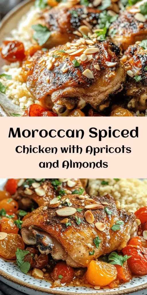 Indulge in the rich flavors of the Moroccan Spiced Chicken Delight! This savory dish features tender chicken thighs simmered in a fragrant blend of spices, garlic, and fresh ginger, enhanced by sweet apricots and hearty tomatoes. Perfect for a cozy dinner, it pairs beautifully with fluffy couscous or rice. Garnish with toasted almonds and fresh herbs for a beautiful presentation. Easy to make and bursting with flavor, it's a must-try for spice lovers!