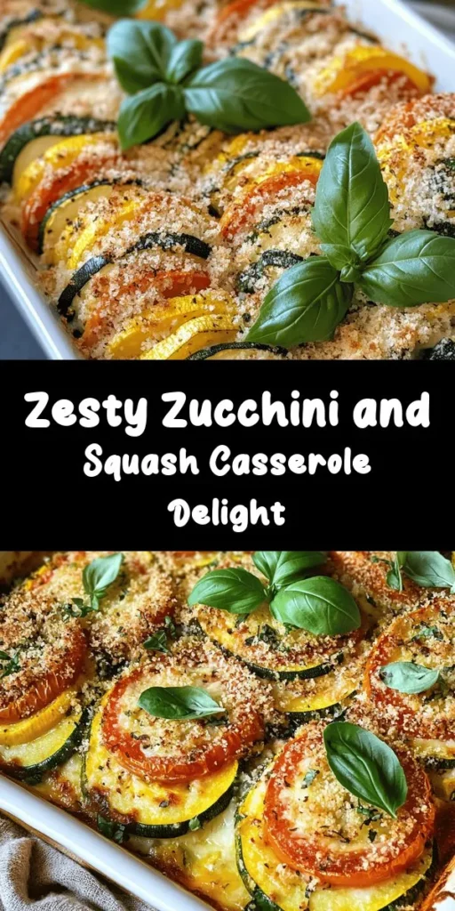 Discover the ultimate comfort food with this Zesty Zucchini & Squash Casserole! Bursting with flavors from fresh veggies, garlic, and two types of cheese, this dish is perfect for a cozy dinner. It features layers of tender zucchini, yellow squash, and juicy cherry tomatoes, all topped with a crunchy breadcrumb crust. Easy to make in just one hour, it's a family-friendly recipe that makes for delicious leftovers. Garnish with fresh basil for a lovely finish!