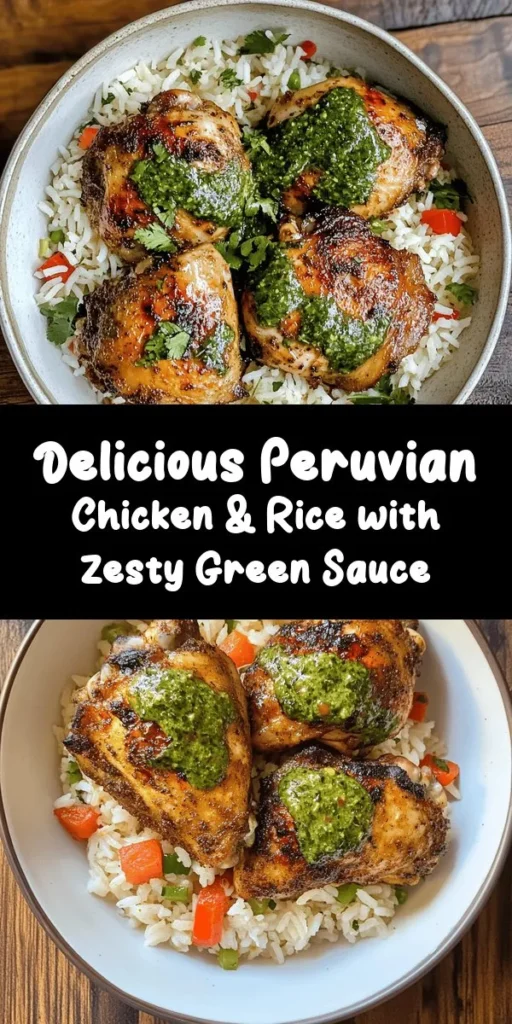 Discover the vibrant flavors of Peru with this easy Chicken and Rice recipe topped with a delicious green sauce! Marinate tender chicken thighs with spices, roast until crispy, and serve over fluffy rice sautéed with onions and bell peppers. The homemade green sauce made from fresh herbs adds a zesty kick. Perfect for family dinners or a special occasion, this dish is sure to impress. Try it out and bring a taste of Peru to your kitchen!