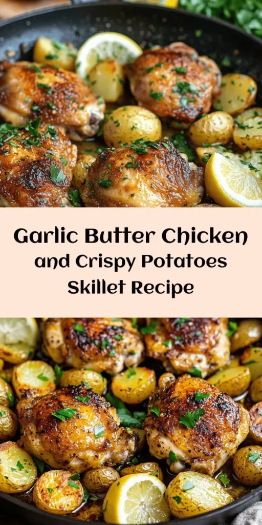 Indulge in this delicious Garlic Butter Chicken and Potatoes Skillet that's perfect for a cozy dinner! With juicy chicken thighs, tender baby potatoes, and a rich garlic butter sauce, this dish is packed with flavor. It comes together in just 35 minutes, making it ideal for busy weeknights. Don't forget to serve it with fresh lemon wedges for a zesty twist. Your family will love this simple, hearty meal! Give it a try tonight!