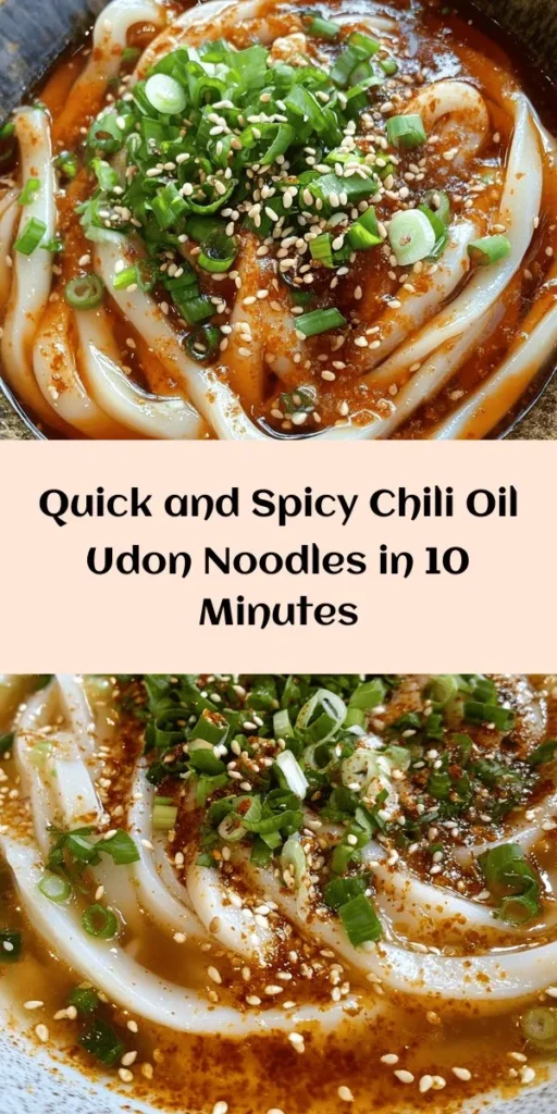 Spice up your dinner with these 10 Minute Chili Oil Udon Noodles! This quick and easy recipe combines fresh udon noodles with a flavorful chili oil sauce, garlic, and soy sauce for a delicious Asian-inspired meal. Toss in your favorite protein like tofu, chicken, or shrimp, and garnish with green onions and toasted sesame seeds. Perfect for busy weeknights or a cozy weekend treat. Enjoy this comforting dish in just 10 minutes!