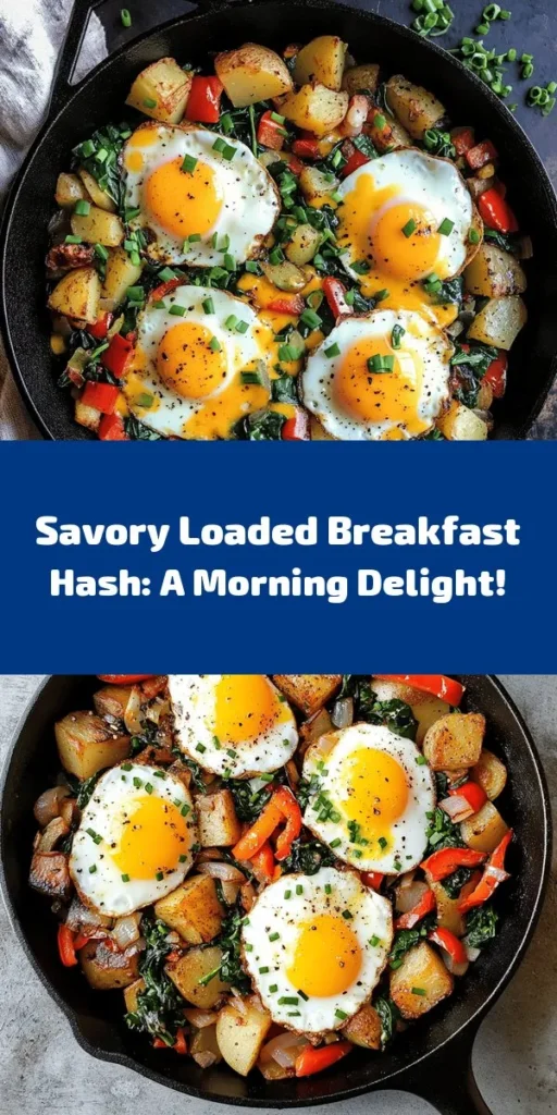Start your day with this Ultimate Savory Loaded Breakfast Hash! Packed with diced russet potatoes, savory breakfast sausage, vibrant bell peppers, and fresh spinach, this hearty dish is perfect for brunch. Topped with perfectly cooked eggs and melted cheddar cheese, it’s comfort food at its finest. Ready in just 30 minutes, it’s easy to prepare and sure to satisfy the whole family. Garnish with fresh chives for a delightful finish!