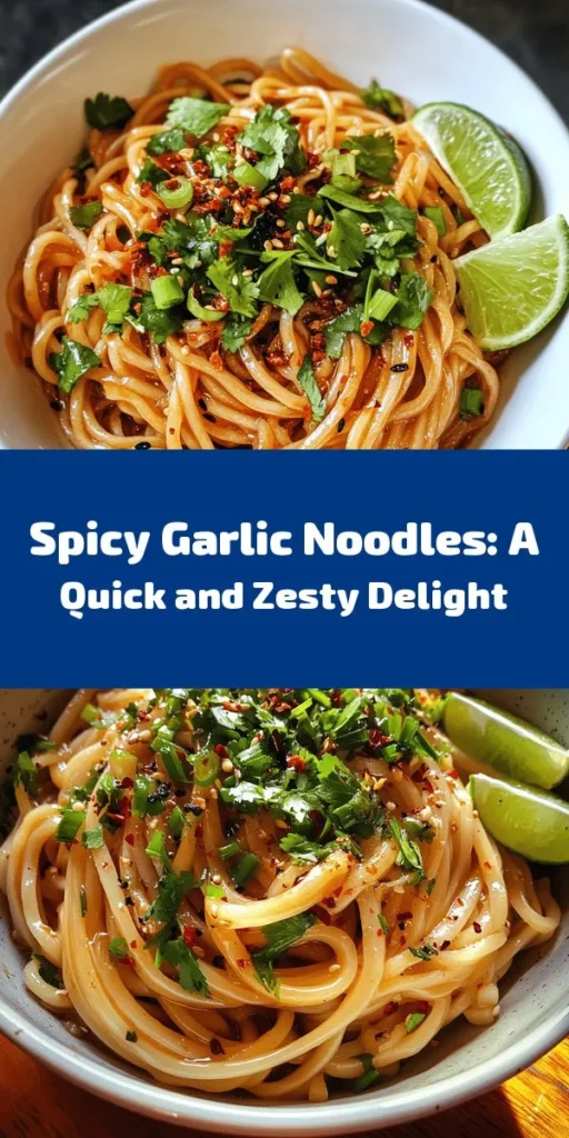 Spice up your dinner with these delicious Spicy Garlic Noodles! This easy recipe features fresh or dried noodles sautéed in a fragrant garlic and chili oil, combined with savory soy and oyster sauces for a mouthwatering meal. In just 20 minutes, you can enjoy a bold and flavorful dish topped with green onions and fresh cilantro, with lime wedges to add a zesty kick. Perfect for a quick weeknight dinner or a cozy weekend treat!