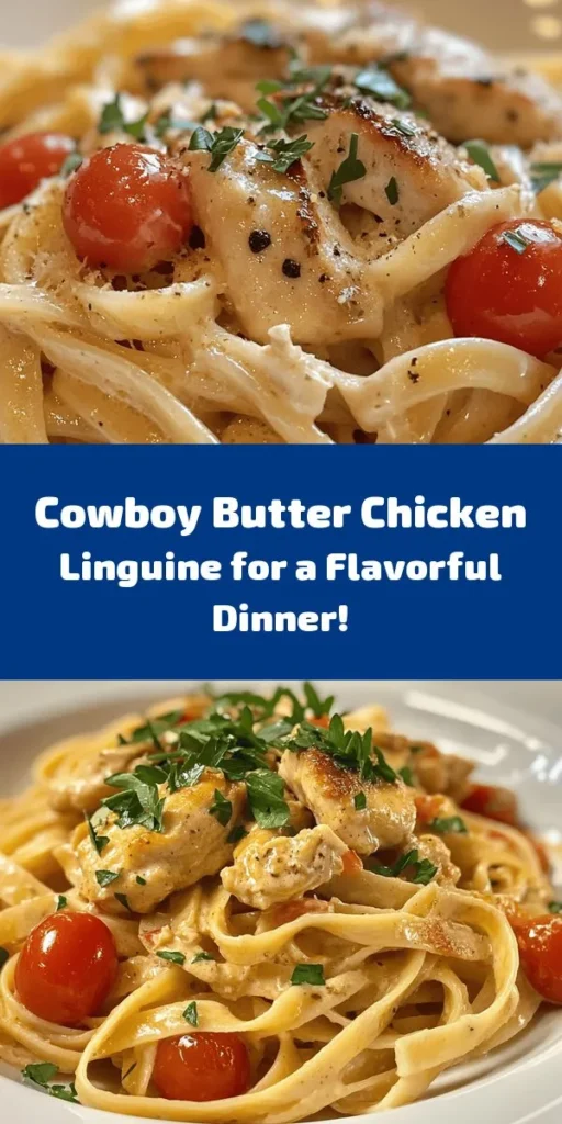 Savor the flavors of the Southwest with this Easy Cowboy Butter Chicken Linguine! This creamy, spicy dish features tender chicken thighs, tangy cherry tomatoes, and a rich butter sauce, all tossed with linguine. Perfect for a weeknight dinner, it only takes 30 minutes to prepare. Finished with fresh parsley and a splash of lemon, this recipe is sure to impress your family and friends. Quick, delicious, and satisfying—give it a try! 🍝🤠