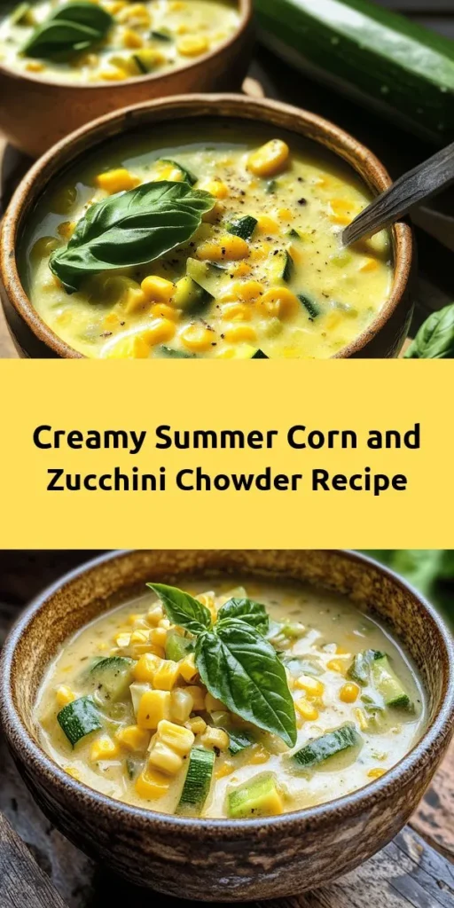 Beat the heat this summer with a delightful Summer Corn and Zucchini Chowder! This creamy and satisfying dish combines fresh sweet corn, tender zucchini, and aromatic spices, making it perfect for warm days. Easy to prepare, simply sauté your veggies, add broth, and let the flavors come together. With optional jalapeños for added heat, this chowder is customizable to your taste. Serve it up with fresh herbs for a burst of flavor. Enjoy a bowl of summer!