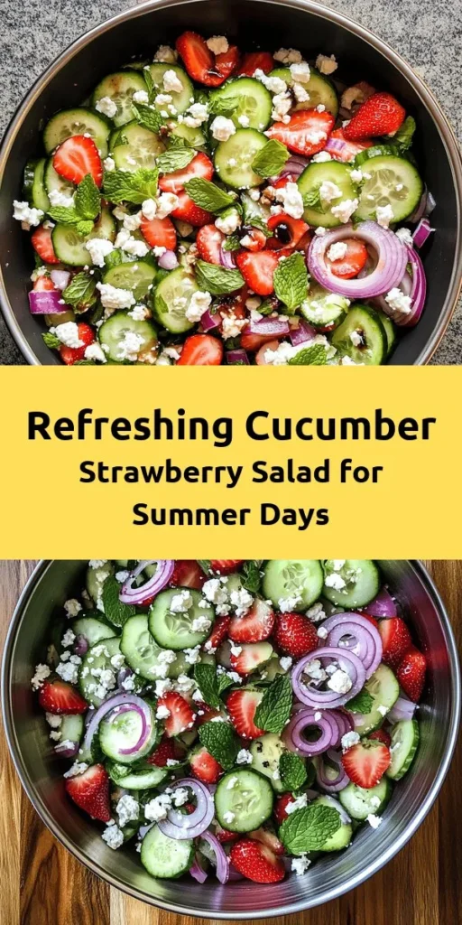 Looking for a refreshing and delicious salad? Try this Crisp Cucumber Strawberry Delight! Combining juicy cucumbers, sweet strawberries, and tangy feta, this salad is perfect for summer. Tossed with fresh mint and a simple balsamic honey dressing, it’s light, vibrant, and full of flavor. Ideal as a light meal or side dish, this recipe takes just 10 minutes to prep and 20 minutes to chill for a delightful taste experience. Enjoy this easy, healthy dish!
