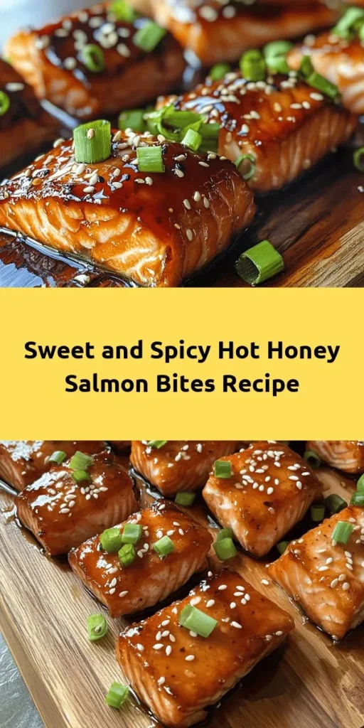 These Hot Honey Salmon Bites are the perfect blend of sweet and spicy! Simple to prepare, these tender bites are marinated in a delicious mix of honey, sriracha, and garlic, then baked to perfection. Topped with a thickened glaze and garnished with green onions and sesame seeds, they're a crowd-pleaser for any occasion. Serve them as a tasty appetizer or a light main dish. Enjoy your delightful seafood feast in just 40 minutes!